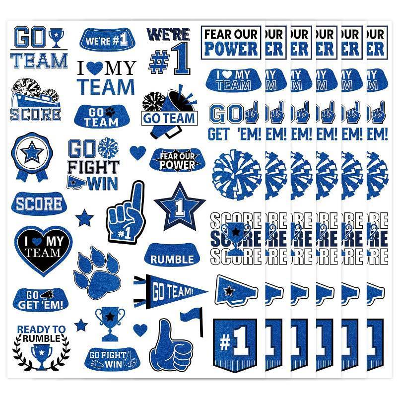 lot 68333 image: Medium Dark Blue Team Spirit Temporary Tattoos - 170 Team Spirit Tattoo Decorations, Sport Party Favors Supplies, Cheerleading Glitter Sport Game Stickers for School Event(6 Sheets)