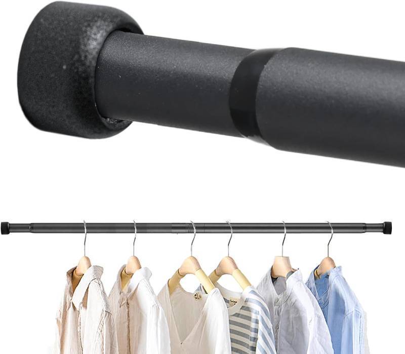 lot 68348 image: 30in-92in Closet Rod for Hanging Clothes, 30-92 Inch Adjustable Shower Curtain Rod Heavy Duty Wall Mount Clothes Hanging Bar for Closet, Wardrobes, Bathroom, RV, Window, Laundry, Room Divider, Black