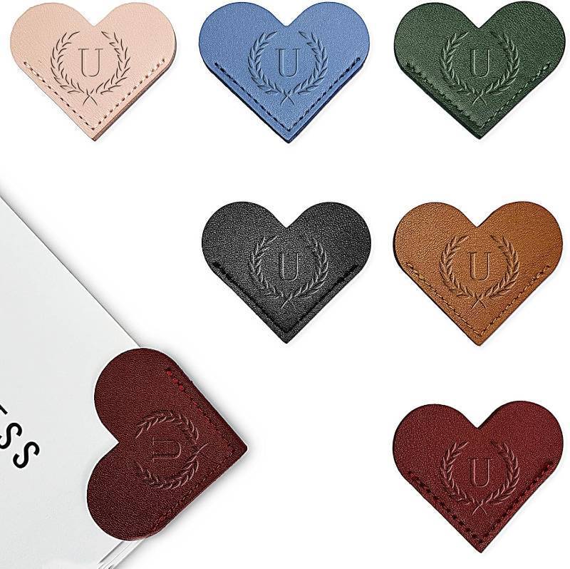 lot 68354 image: Letter U Initials Leather Heart Bookmarks 6 Pieces Cute Bookmark Couple Gift