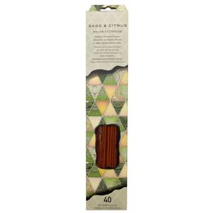 lot 253 image: 40 Count Sage & Citrus Incense Sticks Relaxing Aromatherapy Burn Time 20 Min - Retail $0