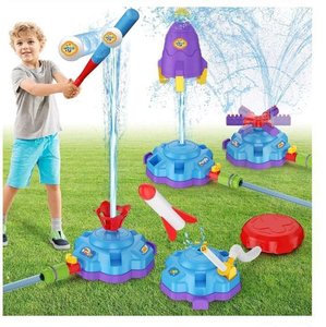 lot 12746 image: Crogift 4-in-1 Summer Water Sprinkler Toy Set w Baseball Bat & Rocket Launcher