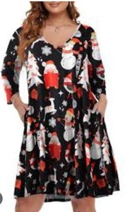 lot 12749 image: Lot of 3 VEPKUL Womens Christmas Print V-Neck Dresses Size 2X