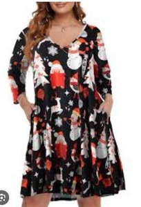 lot 12769 image: Lot of 3 VEPKUL Womens Christmas Print V-Neck Dresses Size 3X