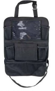 lot 12770 image: Black Back Seat Organizer with Clear Tablet Pocket and Mesh Pockets