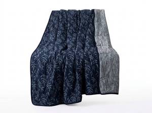 lot 12800 image: Life Comfort Reversible Cooling Throw Blanket 60 x 70 In Navy Blue Leaf Print