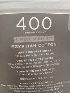 lot 12822 image: Hotel Signature Sateen 400 Thread Count King 6 Piece Egyptian Cotton Sheet Set