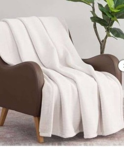 lot 12861 image: Berkshire Blanket & Home Co. Cream Plush Throw Blanket reversible