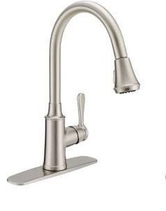 lot 12966 image: Single Hole Pull-Down Kitchen Faucet Chrome w Deck Plate and Supply Lines