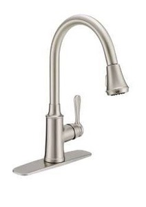lot 12967 image: Single Hole Pull-Down Kitchen Faucet Chrome w Deck Plate and Supply Lines