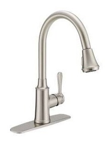 lot 12968 image: Single Hole Pull-Down Kitchen Faucet Chrome w Deck Plate and Supply Lines