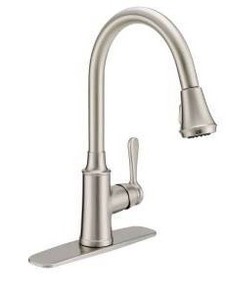 lot 12969 image: Single Hole Pull-Down Kitchen Faucet Chrome w Deck Plate and Supply Lines