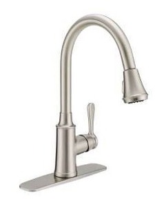 lot 12970 image: Single Hole Pull-Down Kitchen Faucet Chrome w Deck Plate and Supply Lines