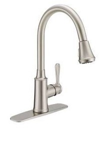 lot 12971 image: Single Hole Pull-Down Kitchen Faucet Chrome w Deck Plate and Supply Lines