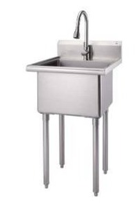 lot 12996 image: Trinity NSF 304 Stainless Steel Utility Sink w Pull-Out Faucet 21.5in (Incomplete)