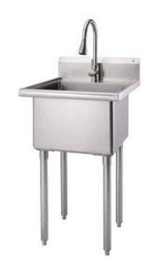 lot 12998 image: Trinity NSF Stainless Steel Utility Sink w Pull-Out Faucet