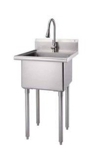 lot 12999 image: Trinity NSF Stainless Steel Utility Sink w Pull-Out Faucet