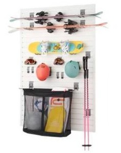 lot 13012 image: Trinity 24 Sq Ft Modular Slatwall Panel 19-Piece Sports Accessory Set TUP-0714
