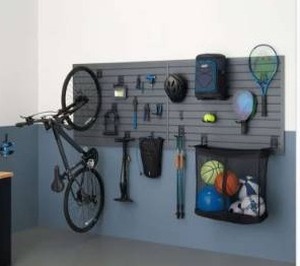 lot 13021 image: Trinity 24 Sq Ft Modular Slatwall 19-Piece Accessory Sports Set TUPXGR-0714