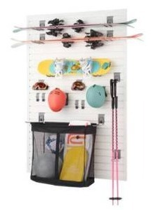 lot 13024 image: Trinity 24 Sq Ft Modular Slatwall Panel 19-Piece Sports Accessory Set TUP-0714