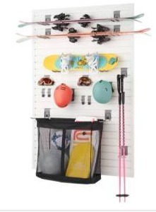 lot 13029 image: Trinity 24 Sq Ft Modular Slatwall Panel 19-Piece Sports Accessory Set TUP-0714