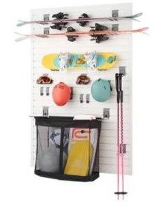 lot 13030 image: Trinity 24 Sq Ft Modular Slatwall Panel 19-Piece Sports Accessory Set TUP-0714