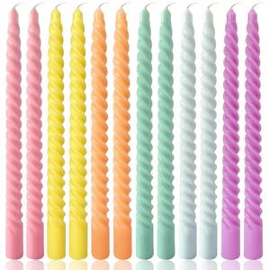 lot 2161 image: 10 Inch Multi-Color Spiral Taper Candles for Home Decoration, 12 Pack Cream Candlesticks for Dinner Party Wedding Holiday - Retail $17