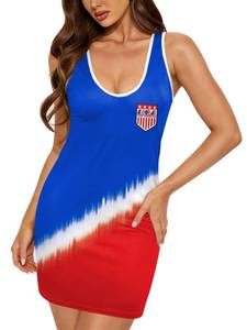 lot 2191 image: Maisolly Women��s Soccer Sleeveless Scoop Neck Slim Fit Bodycon Mini Tank Dress American Flag Patriotic Red White Blue USA A3 M - Retail $20