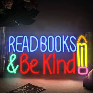 lot 2195 image: Read Books Be Kind Neon Sign, Dimmable LED Wall Decor Light, 14.1 x 7 inch - Retail $26