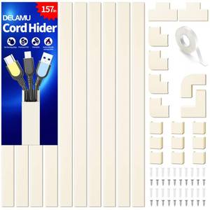 lot 2203 image: Cord Cover Wall, 157in Delamu Cord Hider Wall Mounted TV, Wire Covers for Cords Cable Management, Cable Raceway Cable Hider Concealer, Cable Cover Wire Hider to Hide Cords, 10XL15.7W0.95H0.55in Beige - Retail $27