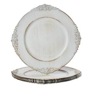 lot 2216 image: MAONAME Antique White Charger Plates, Round Plate Chargers Set of 6 - Retail $37