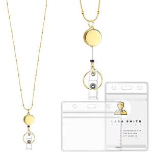 lot 2225 image: Gold Stainless Steel Badge Lanyard with 2 Waterproof Id Holders - Retail $12