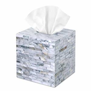 lot 2241 image: Small ChipPEMAR Mother of Pearl Inlay Decorative Tissue Holder - Handcrafted Wooden Tissue Box Cover for Small Cube Tissue Boxes Only (Max Inner Size 4.7) for Bathroom, Living Room & Office (Blue) - Retail $34