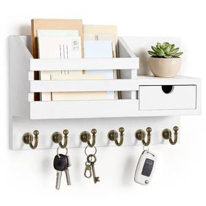 lot 2268 image: FifthQuarter Key and Mail Holder Wall Mount with Drawer and 6 Sturdy Hooks - Retail $20