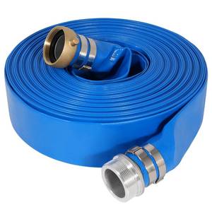 lot 2281 image: 2 x 50 ft Backwash Hose for Swimming Pools, Heavy Duty PVC Lay Flat Water Discharge Hose,Durable Pool Drain Hose with Aluminum Pin Lug Fittings for Pump And Filters - Retail $47