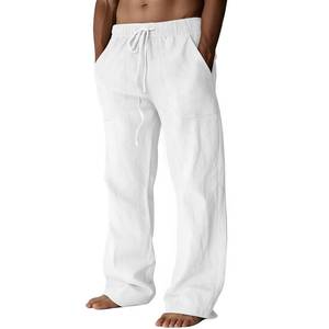 lot 2286 image: SEE PHOTOS SUN PRINT Cotton Linen Pants Men Casual Loose Fit Summer Beach Pants,White,L - Retail $17