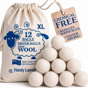 lot 2293 image: Handy Laundry Wool Dryer Balls 12-Pack, Reusable Natural Fabric Softener - Retail $20