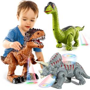 lot 2294 image: 3 Pack Walking Dinosaurs Toys for Boys Kids 3-5 5-7 Years Old, Simulated Tyrannosaurus Brachiosaurus Triceratops with Sound & Light, Birthday Gifts Dino Toy for Toddlers Boys Girls 3 4 5 6 7 8 Years - Retail $33