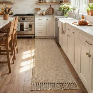 lot 2298 image: Collive 2 x 6 Kitchen Runner Rug, Modern Farmhouse Washable Bathroom Mat - Retail $36