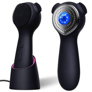 lot 2319 image: Silicone Face Scrubber Exfoliator Electric for Men Women, Rechargeable Facial Cleansing Brush with Wireless Charging Dock, Waterproof Sonic Vibrating Face Scrub Brush Cleanser for Exfoliating, Black - Retail $22