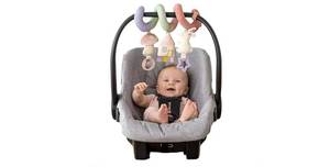 lot 2338 image: Itzy Ritzy Spiral Car Seat & Stroller Activity Toy Ages 0 (Pastel Rainbow) - Retail $22