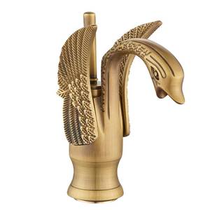 lot 2340 image: GGStudy Bathroom Faucet Antique Brass Swan Single Handle One Hole Bathroom Vanity Faucet Basin Tap Deck Mount Lavatory - Retail $75
