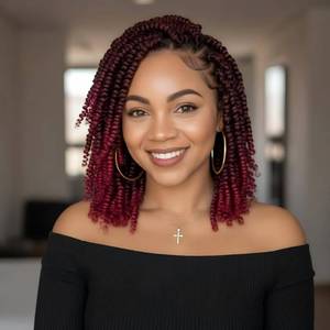lot 2351 image: Fulcrum Passion Twist Hair 10 Inch, 8 Packs Passion Twist Crochet Hair for Black Women, Prelooped Crochet Twist Hair with Curly Ends (10Inch, TBUG#) - Retail $25