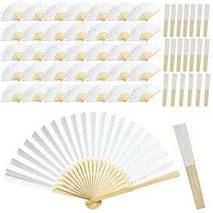 lot 2379 image: 50pcs White Paper Hand Fans Bulk �� Bamboo Folding Fan, Hand Fan Foldable, Chinese FanFans in Bulk, Wedding Fans, Paper Fans Bulk, Bulk Fans, Abanicos de mano para fiesta �� Wedding Favors for Guests. - Retail $28