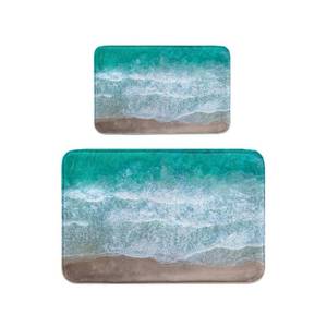 lot 2390 image: Britimes Bathroom Rug Mat Set of 2, 16x24 and 20x32 Inch, Beach Sea Blue - Retail $20