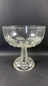 lot 1 image: Riverside Glass Pedestal CompoteTrifle Bowl with Floral Relief Design and Swirl Stem
