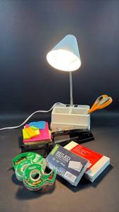 lot 7 image: Desk Lamp with Organizer and Office Supplies Lot