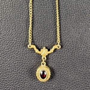 lot 48 image: Vintage Gold-Tone Chain Necklace with Red Stone Pendant Nice Weight to Hang Straight