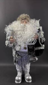 lot 59 image: 18 inch Standing Santa Claus Figurine Silver Glitter Costume with Silky Beard
