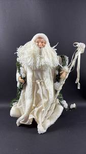 lot 62 image: Father Christmas Tree TopperDecorative Figure White Robe Holding Staff (Approximately 18 inches tall)