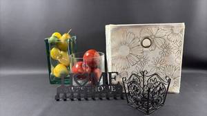 lot 73 image: High Quality Faux Fruit and Glassware Bundle